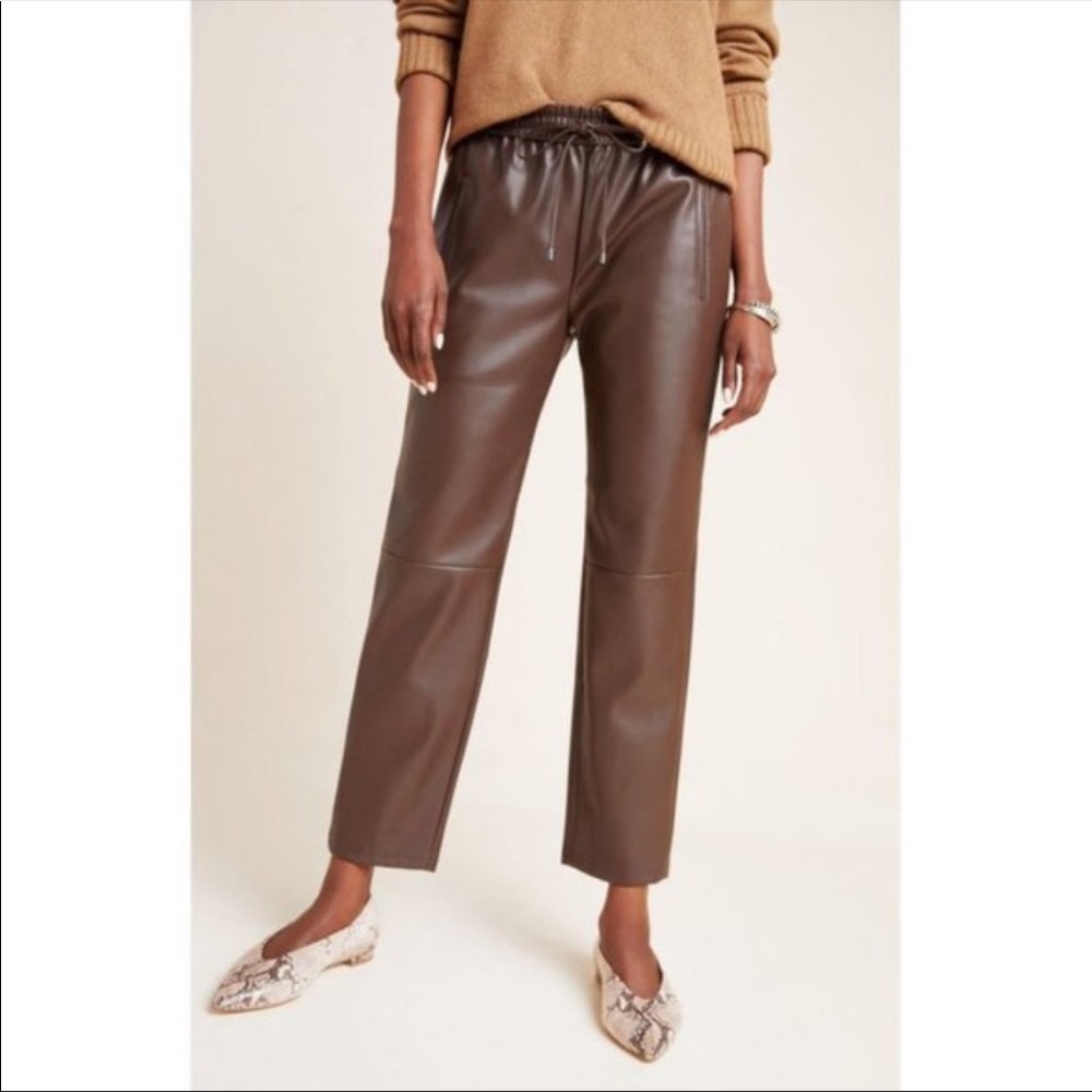 Anthropologie Vegan leather to the ankle pant.